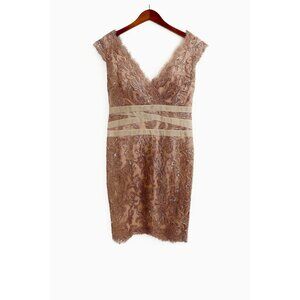 Tadashi Shoji Size 6 Nude Rose Sequin Lace Sheath Dress • Cocktail Formal Glam